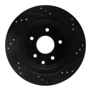 Infiniti G35 Brake Rotor (1) - Rear Left - R1 Concepts - Drilled & Slotted - Black - `02-`25